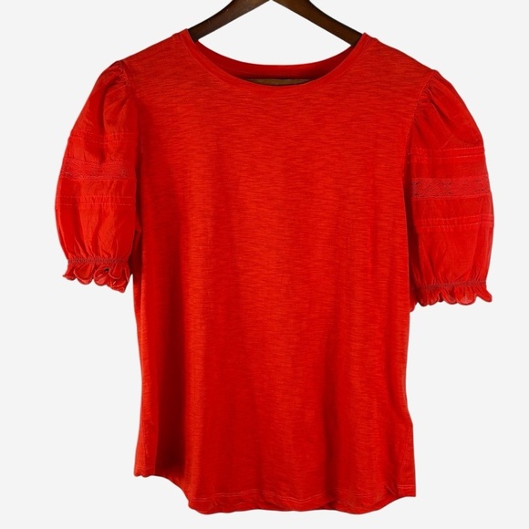 Ralph Lauren Black Label Tops - Lauren Ralph Lauren Black Label Slub Cotton Top Size M Puff Sleeves Orange